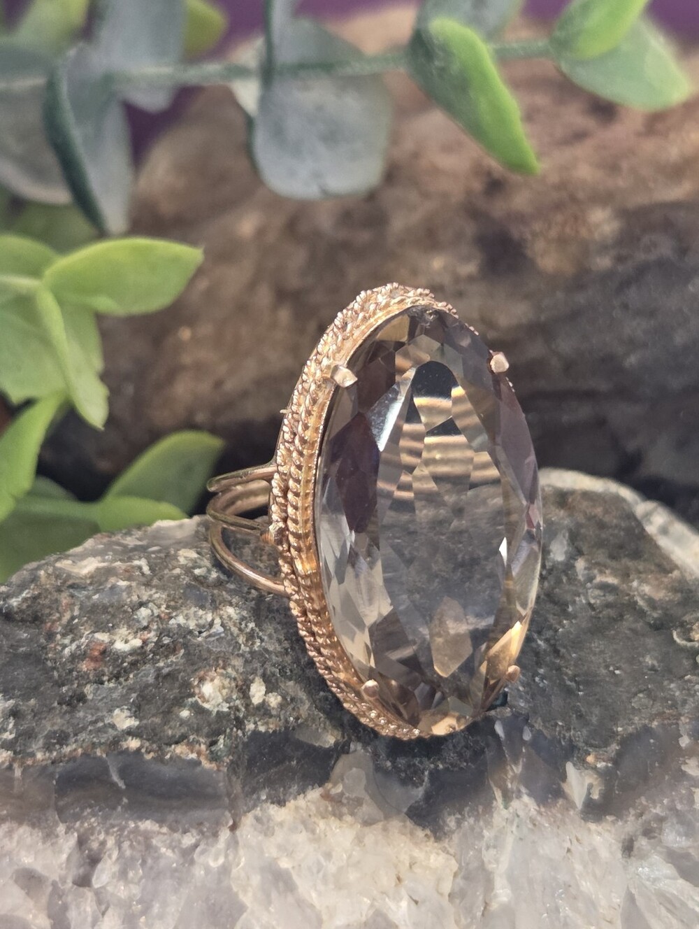 Gorgeous Vintage 14k Large Smokey Quartz Ring Size 9